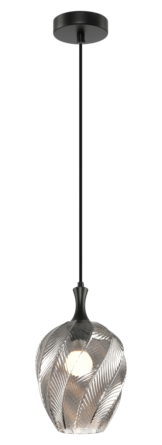 A single pendant in a Smoked or Amber-shaded glass, the Eesha would have a beautiful, organic look with a warm ambient glow. The design is crafted to resemble a softly curving leaf with delicate veins. Comes in 3 different shaped glass.