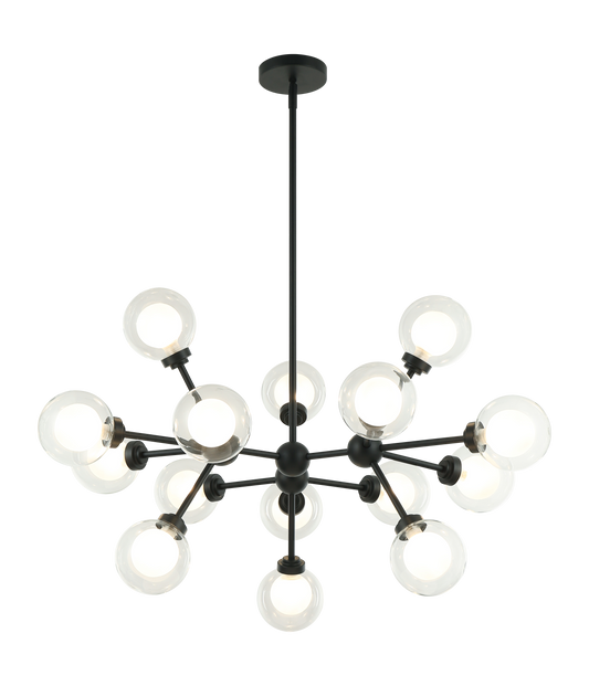 A chandelier inspired by the solar system, the Solaris comes with white opal inner glass and clear outer glass.The design typically aims to capture a celestial, orbital aesthetic.