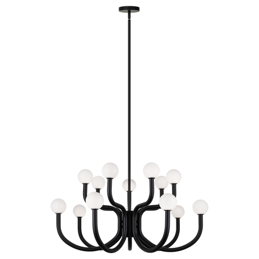 With flowing arms featuring round Opal glass, the Joelle incorporates a mix of style and elegance that could enhance the visual impact. Finishes include chandeliers and wall sconces in Aged Gold Brass and Matte Black.