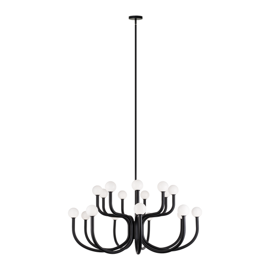 With flowing arms featuring round Opal glass, the Joelle incorporates a mix of style and elegance that could enhance the visual impact. Finishes include chandeliers and wall sconces in Aged Gold Brass and Matte Black.