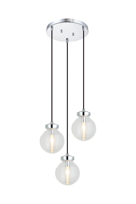 The Ridge collection is designed with ribbed glass globes that create a harmonious century-old feel. Gorgeous and stylish, comes in a single pendant and one light, two light, three light or four light wall sconce option. Matte Black or Chrome finishes.