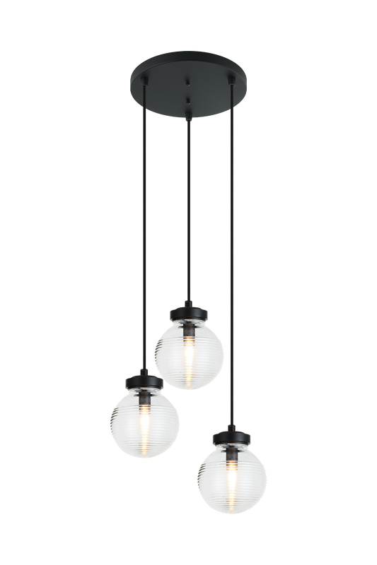The Ridge collection is designed with ribbed glass globes that create a harmonious century-old feel. Gorgeous and stylish, comes in a single pendant and one light, two light, three light or four light wall sconce option. Matte Black or Chrome finishes.