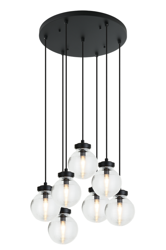 The Ridge collection is designed with ribbed glass globes that create a harmonious century-old feel. Gorgeous and stylish, comes in a single pendant and one light, two light, three light or four light wall sconce option. Matte Black or Chrome finishes.