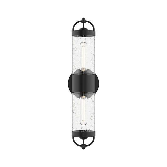 Lancaster 5-in Clear Bubble Glass/Textured Black 2 Lights Exterior Wall Sconce
