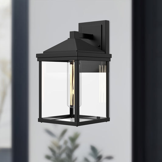 Larchmont 9-in Clear Glass/Textured Black 1 Light Exterior Wall Sconce