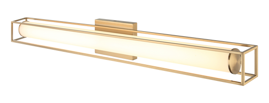 The Flannigan wall vanity series, available in 2 sizes. The LED cylinder tube is surrounded by a metal frame in Aged Gold Brass or Matte Black finish for a very striking polished look.