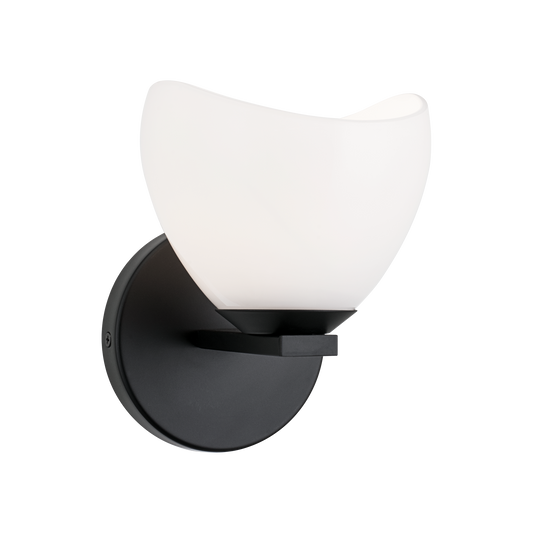 Uptowne is a dazzling family with distinctive curved opal glass. Available in Aged Gold Brass or Black.