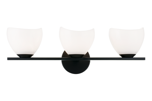 Uptowne is a dazzling family with distinctive curved opal glass. Available in Aged Gold Brass or Black.