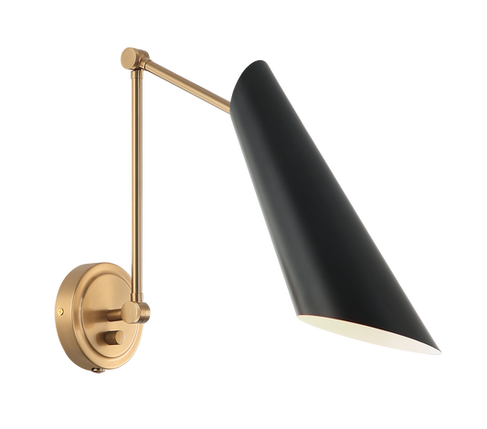 1 LT "BUTERA" AGED GOLD WALL SCONCE E26 - BLACK METAL SHADE