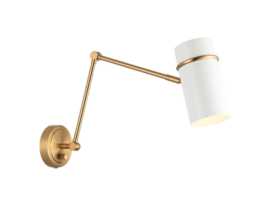 With the modern design and touch of mid-century elegance, the
Cilindro wall light would be a great piece for any reading nook,
bedroom and home office. Finishes include Aged Gold Brass with
White shade and Brushed Nickel with Matte Black shade