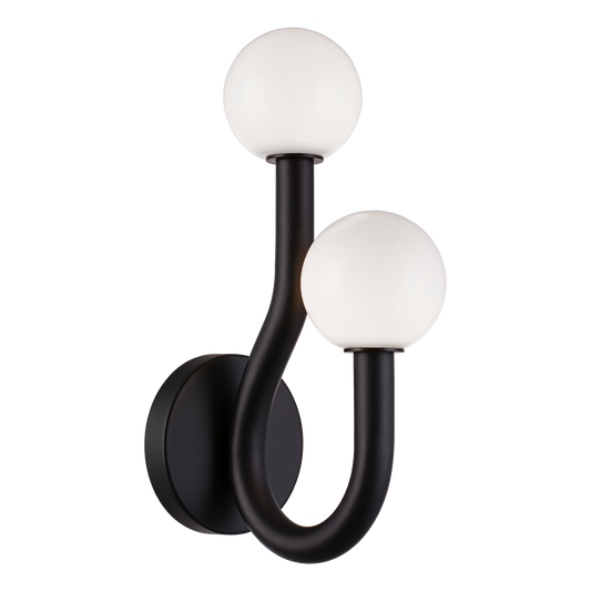 With flowing arms featuring round Opal glass, the Joelle incorporates a mix of style and elegance that could enhance the visual impact. Finishes include chandeliers and wall sconces in Aged Gold Brass and Matte Black.