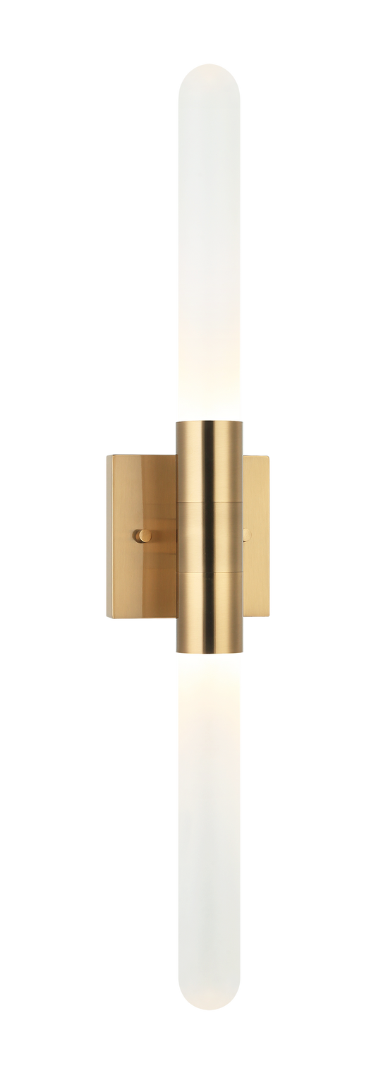 Aydin is a Modern LED with cylindrical tube and frosted glass shade. Available in either Aged Gold Brass or Matte Black finish.