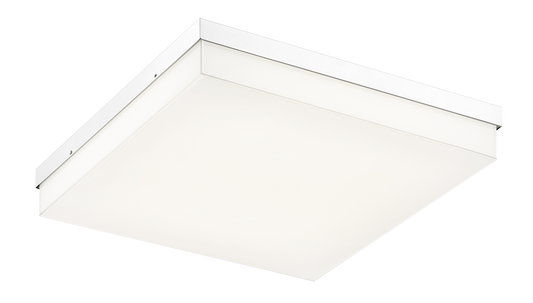 Sleek square and rectangular shape is the signature of this product.The clean lines represent simplicity at its best. The base comes in Chrome or Oxidized Black paired with a painted white glass shade. Available in both a LED wall sconce and flush mount.