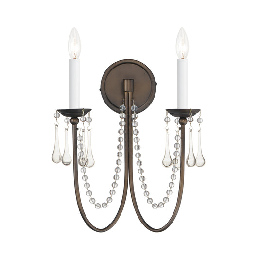 Plumette 2-Light Wall Sconce w Crystal