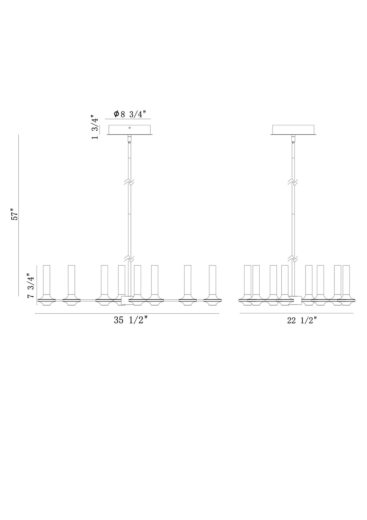 Torcia 8-Light 36" Integrated LED Linear Chandelier