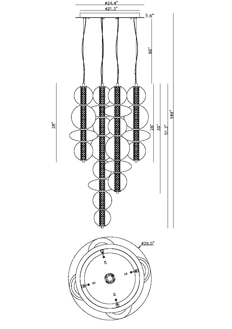 Atomo 4-Light 50" Integrated LED Multi Drop Chandelier