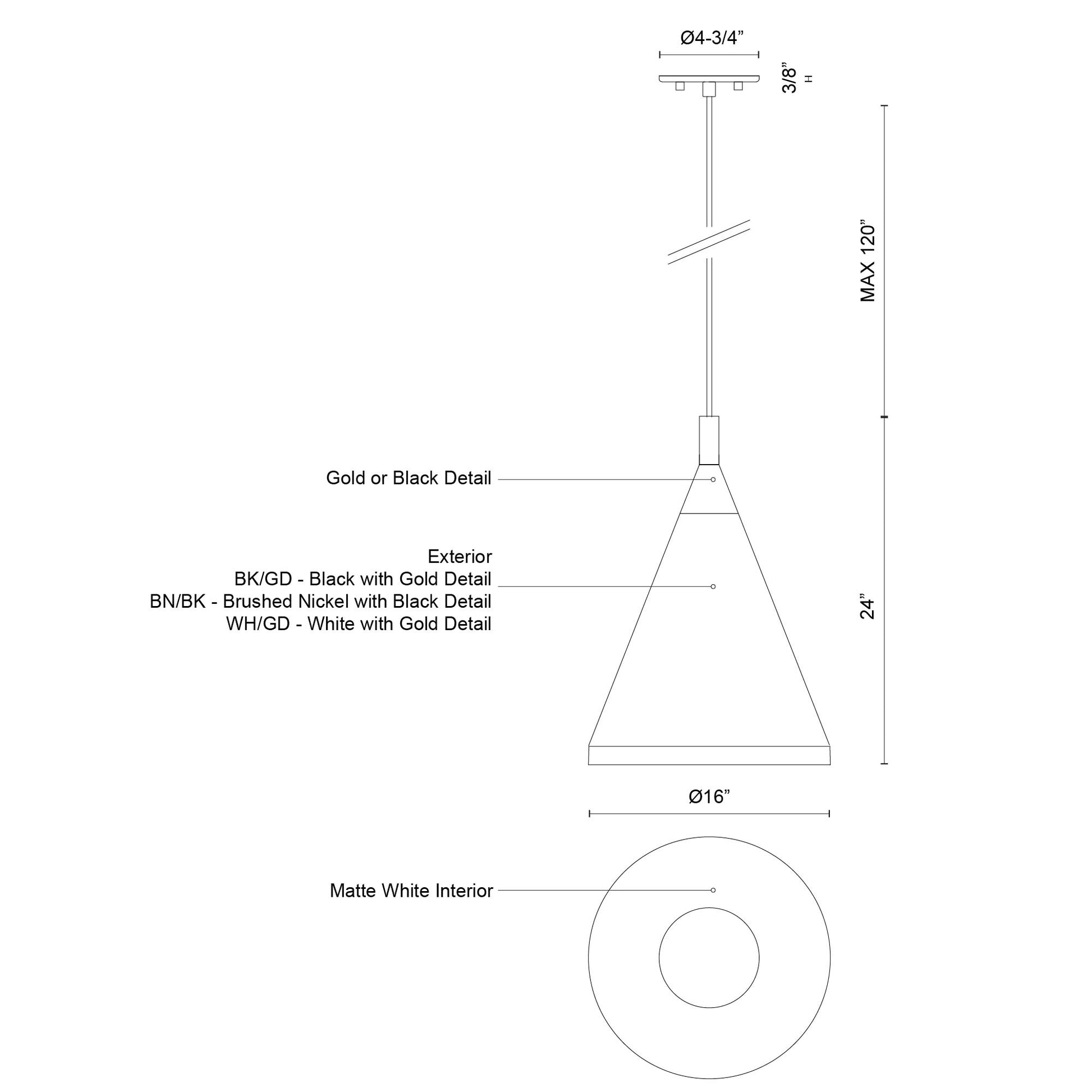 Dorothy 16-in White With Gold Detail 1 Light Pendant