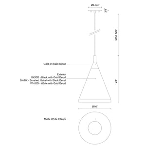 Dorothy 16-in White With Gold Detail 1 Light Pendant