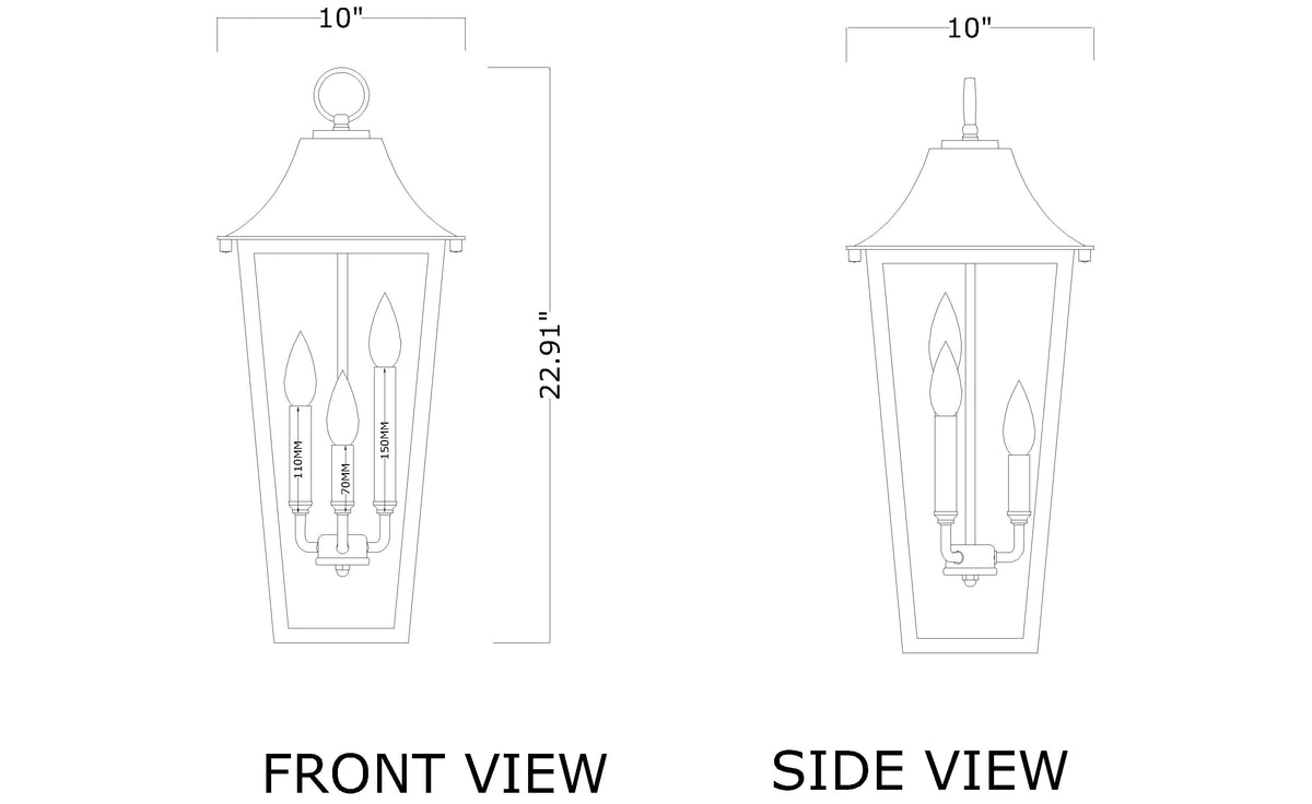 Gannon 3 Light Outdoor Chain Mount Ceiling Fixture