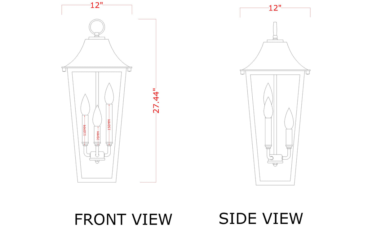 Gannon 3 Light Outdoor Chain Mount Ceiling Fixture