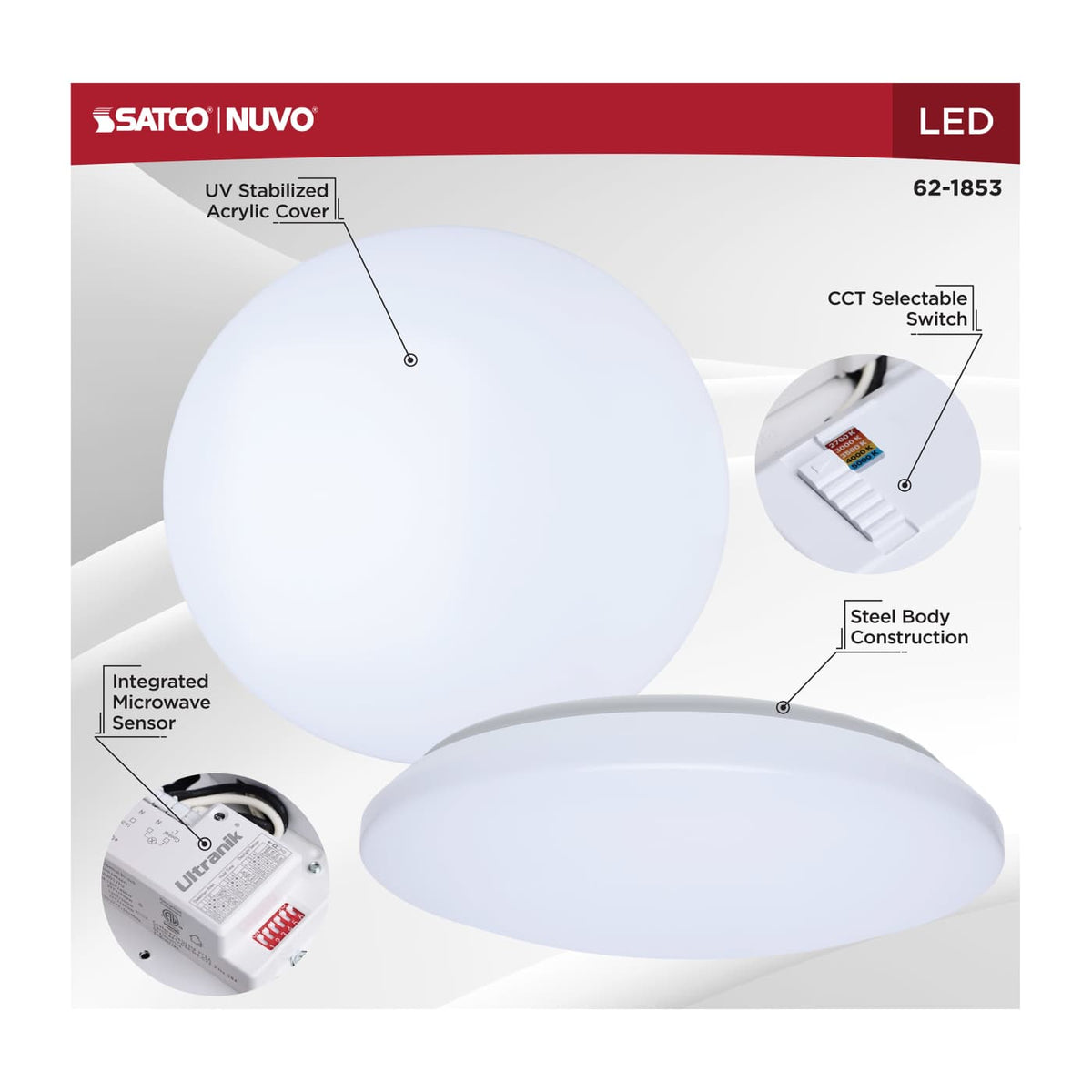 14 Inch LED Cloud Fixture with Sensor, CCT
