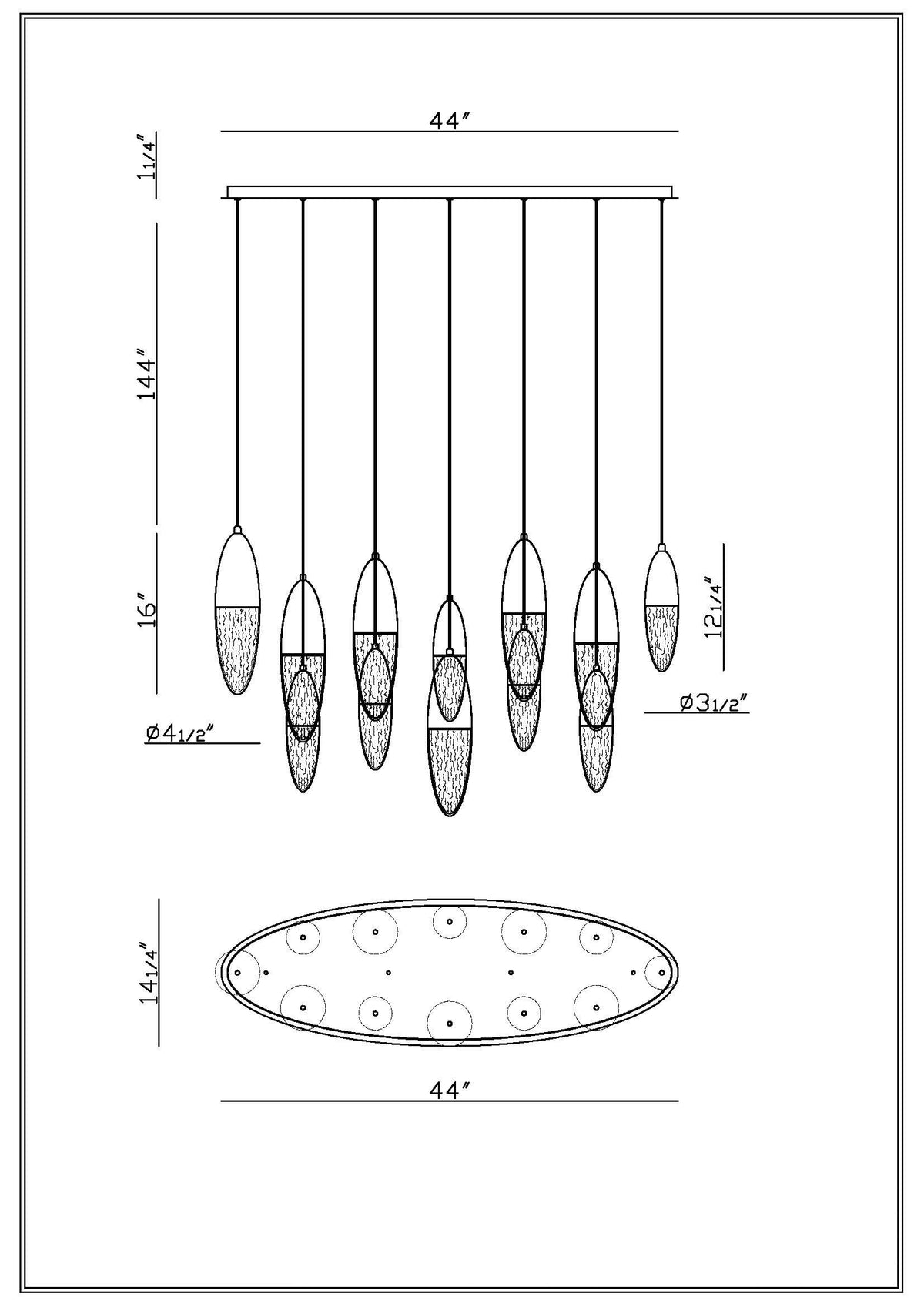 Ecrou 12-Light 44" Linear Chandelier