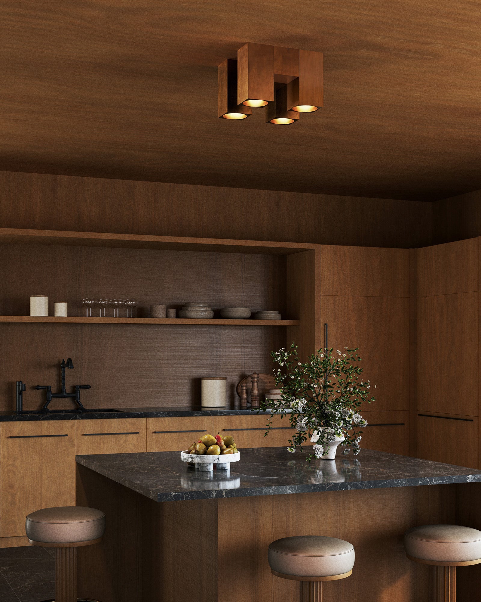 Bosco Solid Wood LED Flush Mount