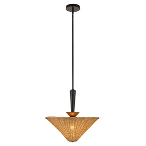 Bridgette 16-in Matte Black/White Linen Socket Pendant