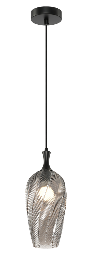 A single pendant in a Smoked or Amber-shaded glass, the Eesha would have a beautiful, organic look with a warm ambient glow. The design is crafted to resemble a softly curving leaf with delicate veins. Comes in 3 different shaped glass.