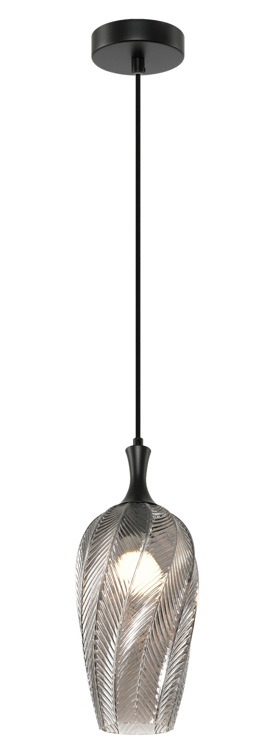 A single pendant in a Smoked or Amber-shaded glass, the Eesha would have a beautiful, organic look with a warm ambient glow. The design is crafted to resemble a softly curving leaf with delicate veins. Comes in 3 different shaped glass.