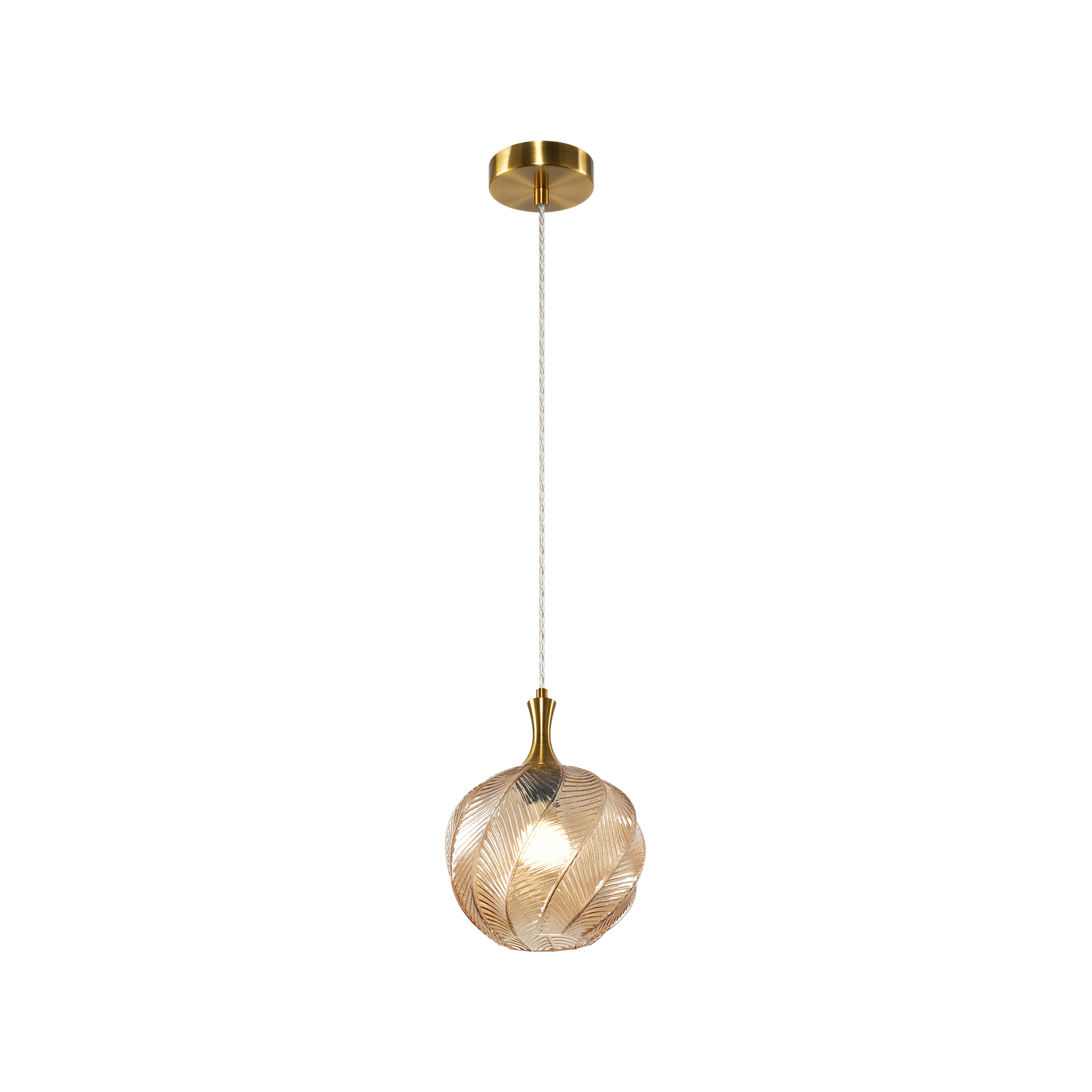A single pendant in a Smoked or Amber-shaded glass, the Eesha would have a beautiful, organic look with a warm ambient glow. The design is crafted to resemble a softly curving leaf with delicate veins. Comes in 3 different shaped glass.