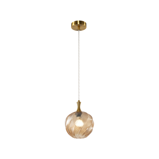 A single pendant in a Smoked or Amber-shaded glass, the Eesha would have a beautiful, organic look with a warm ambient glow. The design is crafted to resemble a softly curving leaf with delicate veins. Comes in 3 different shaped glass.