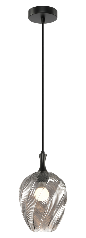 A single pendant in a Smoked or Amber-shaded glass, the Eesha would have a beautiful, organic look with a warm ambient glow. The design is crafted to resemble a softly curving leaf with delicate veins. Comes in 3 different shaped glass.