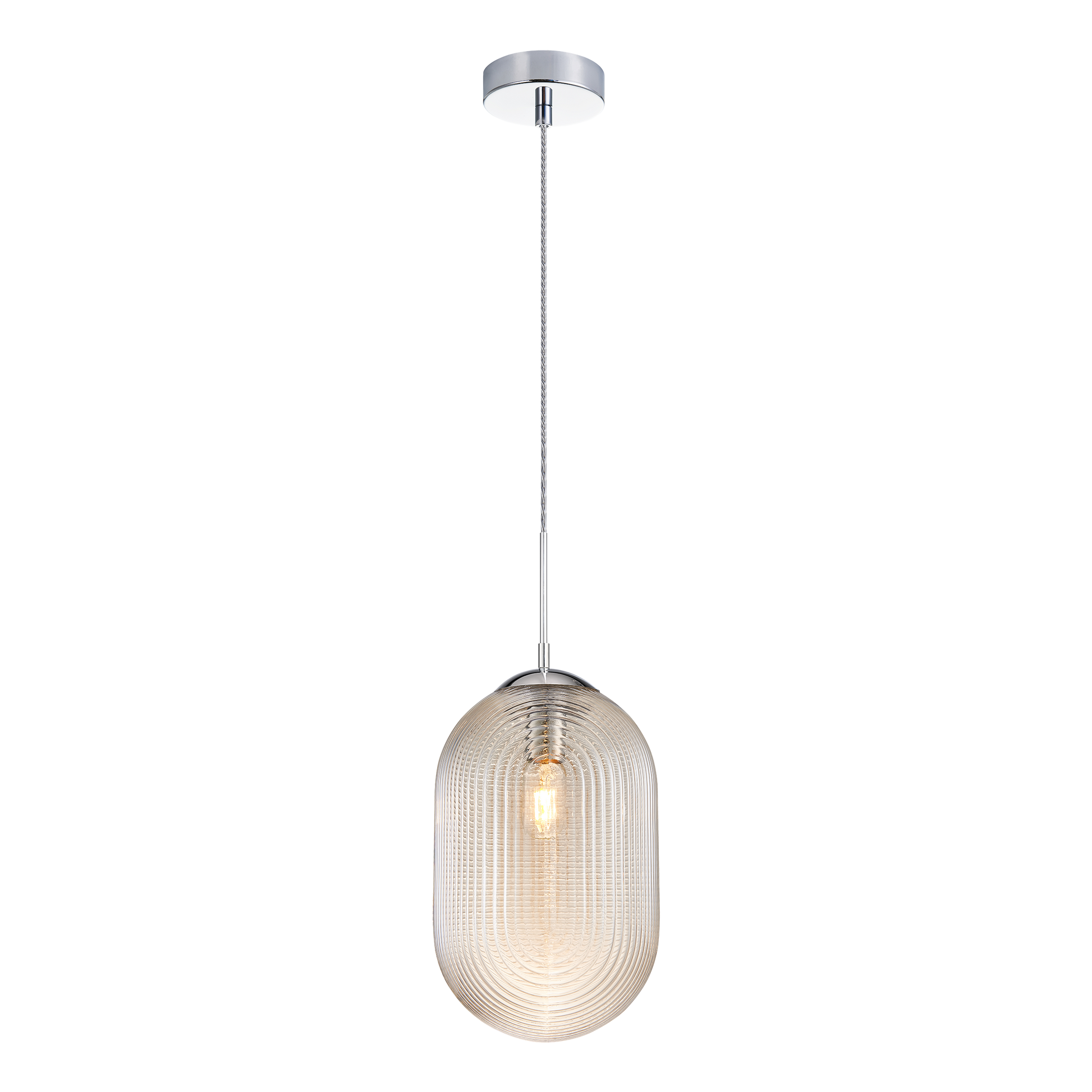 Pendant with a spiral and clean lined design in Cognac or Smoked glass would be a stunning focal point over an island or cozy lounge area. Comes in 3 styles of glass in Chrome and Matte Black canopy.