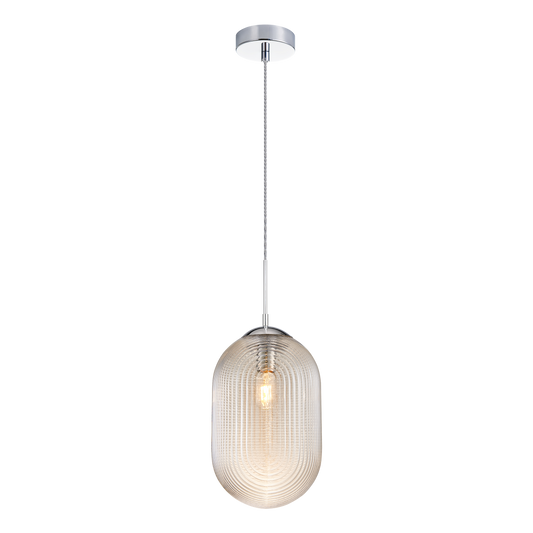 Pendant with a spiral and clean lined design in Cognac or Smoked glass would be a stunning focal point over an island or cozy lounge area. Comes in 3 styles of glass in Chrome and Matte Black canopy.