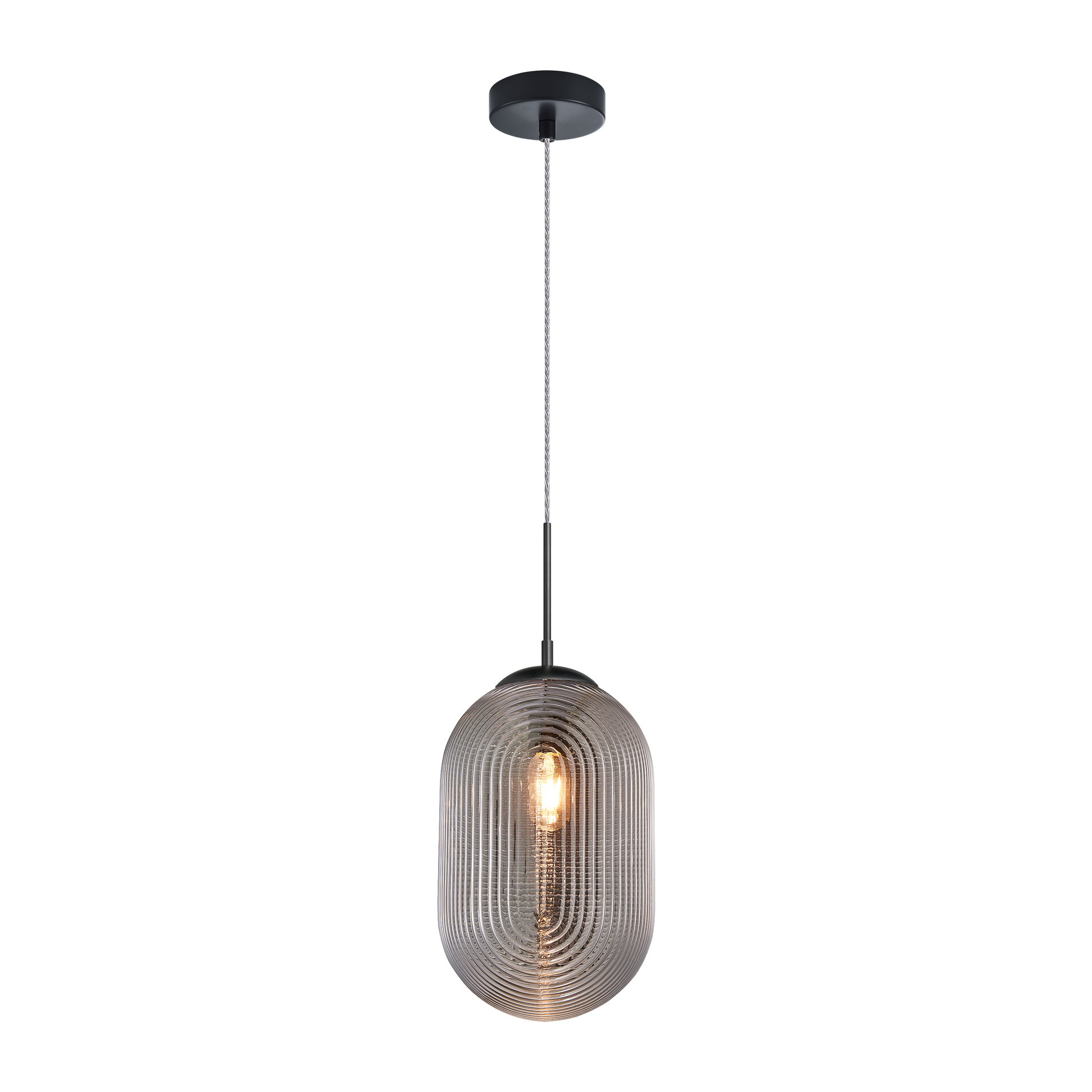 Pendant with a spiral and clean lined design in Cognac or Smoked glass would be a stunning focal point over an island or cozy lounge area. Comes in 3 styles of glass in Chrome and Matte Black canopy.