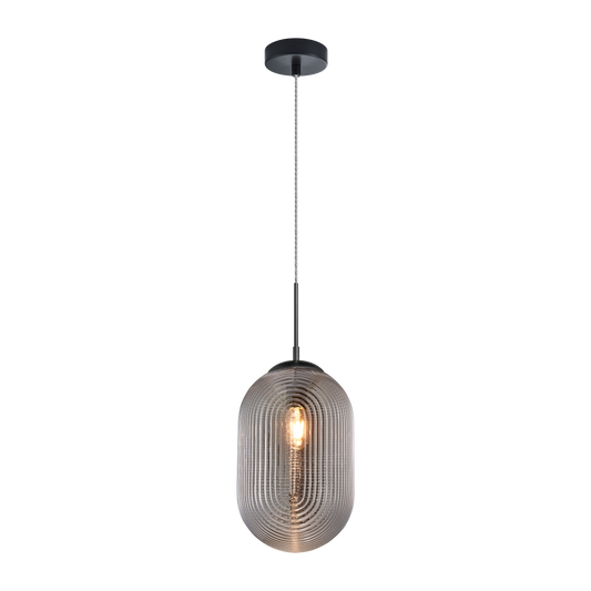 Pendant with a spiral and clean lined design in Cognac or Smoked glass would be a stunning focal point over an island or cozy lounge area. Comes in 3 styles of glass in Chrome and Matte Black canopy.