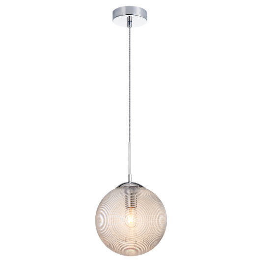 Pendant with a spiral and clean lined design in Cognac or Smoked glass would be a stunning focal point over an island or cozy lounge area. Comes in 3 styles of glass in Chrome and Matte Black canopy.