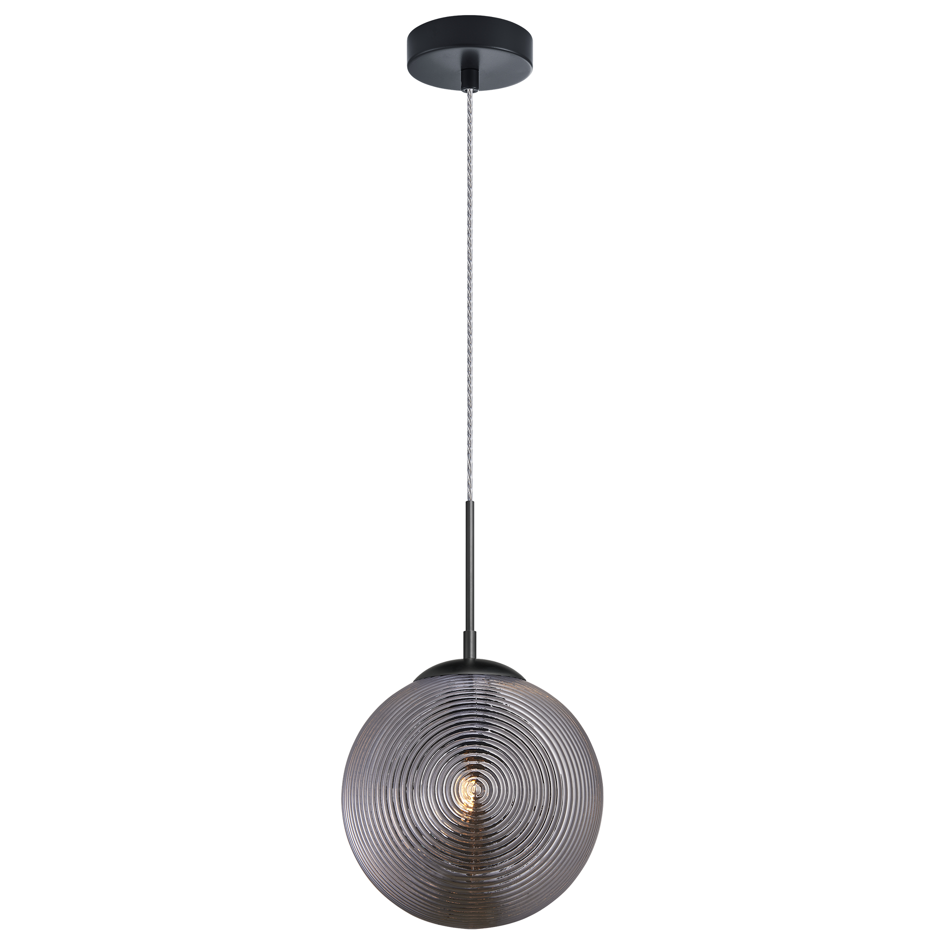 Pendant with a spiral and clean lined design in Cognac or Smoked glass would be a stunning focal point over an island or cozy lounge area. Comes in 3 styles of glass in Chrome and Matte Black canopy.