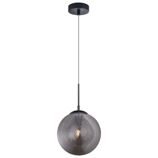 Pendant with a spiral and clean lined design in Cognac or Smoked glass would be a stunning focal point over an island or cozy lounge area. Comes in 3 styles of glass in Chrome and Matte Black canopy.