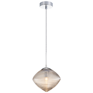 Pendant with a spiral and clean lined design in Cognac or Smoked glass would be a stunning focal point over an island or cozy lounge area. Comes in 3 styles of glass in Chrome and Matte Black canopy.