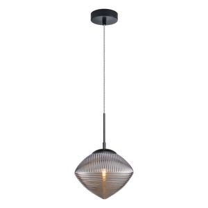 Pendant with a spiral and clean lined design in Cognac or Smoked glass would be a stunning focal point over an island or cozy lounge area. Comes in 3 styles of glass in Chrome and Matte Black canopy.