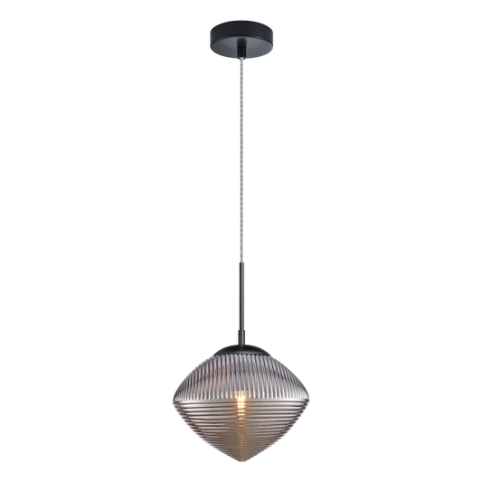 Pendant with a spiral and clean lined design in Cognac or Smoked glass would be a stunning focal point over an island or cozy lounge area. Comes in 3 styles of glass in Chrome and Matte Black canopy.