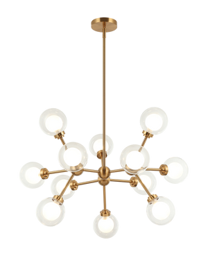 A chandelier inspired by the solar system, the Solaris comes with white opal inner glass and clear outer glass.The design typically aims to capture a celestial, orbital aesthetic.