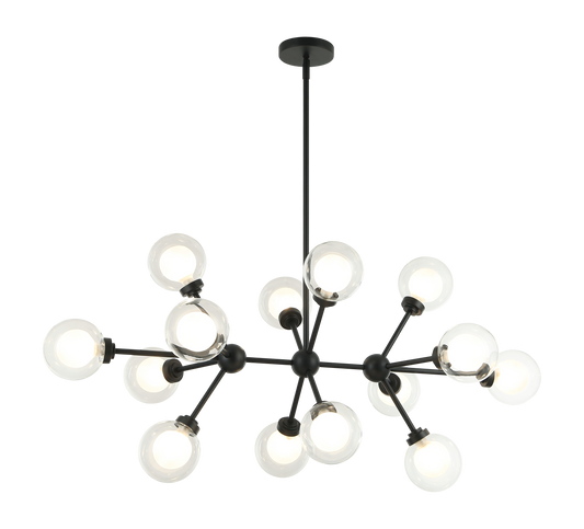 A chandelier inspired by the solar system, the Solaris comes with white opal inner glass and clear outer glass.The design typically aims to capture a celestial, orbital aesthetic.