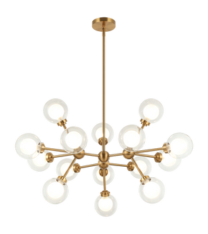A chandelier inspired by the solar system, the Solaris comes with white opal inner glass and clear outer glass.The design typically aims to capture a celestial, orbital aesthetic.