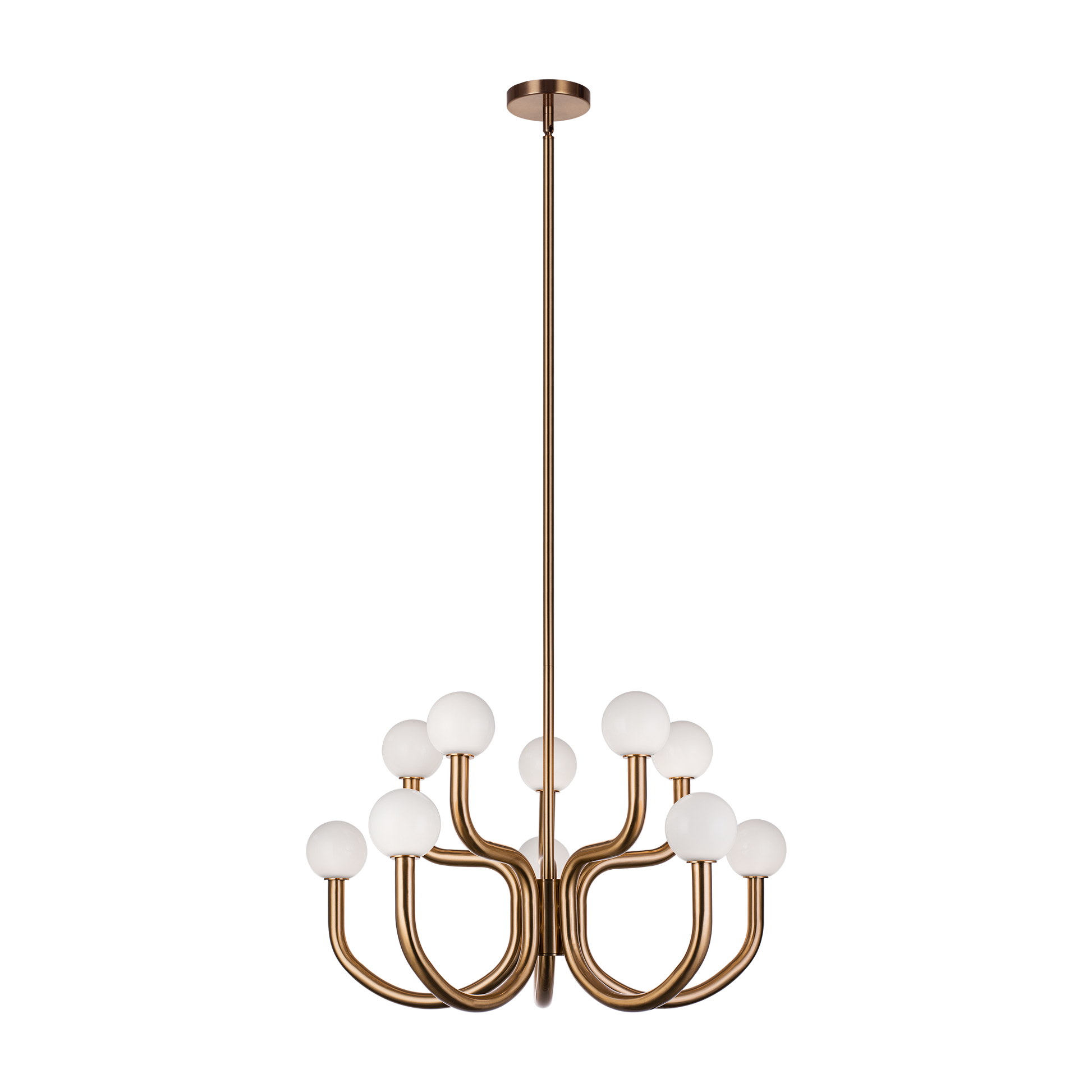 With flowing arms featuring round Opal glass, the Joelle incorporates a mix of style and elegance that could enhance the visual impact. Finishes include chandeliers and wall sconces in Aged Gold Brass and Matte Black.