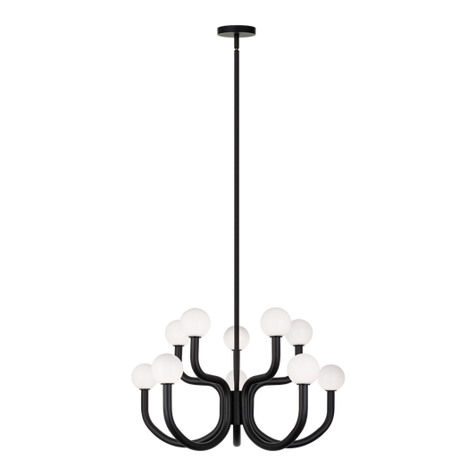 With flowing arms featuring round Opal glass, the Joelle incorporates a mix of style and elegance that could enhance the visual impact. Finishes include chandeliers and wall sconces in Aged Gold Brass and Matte Black.