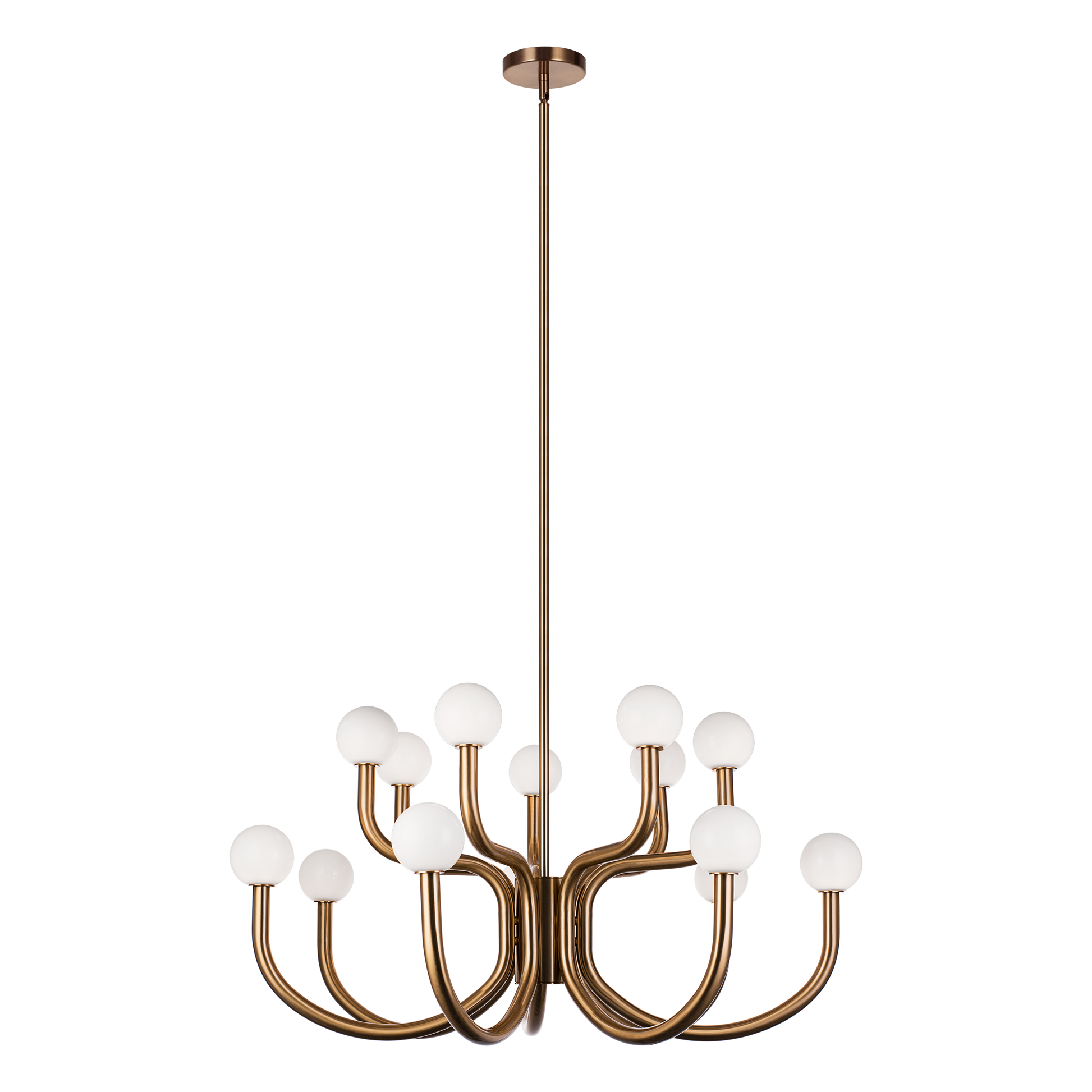 With flowing arms featuring round Opal glass, the Joelle incorporates a mix of style and elegance that could enhance the visual impact. Finishes include chandeliers and wall sconces in Aged Gold Brass and Matte Black.