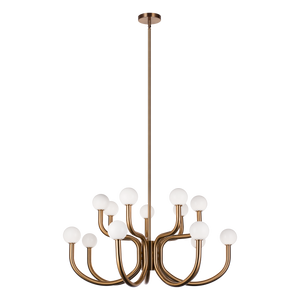 With flowing arms featuring round Opal glass, the Joelle incorporates a mix of style and elegance that could enhance the visual impact. Finishes include chandeliers and wall sconces in Aged Gold Brass and Matte Black.